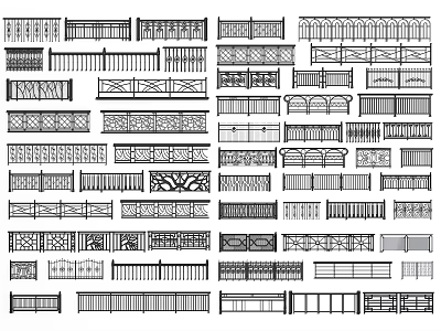 Various Types Of Decorative Fence Designs With Intricate Patterns And Classic Styles 3d model