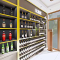 Tobacco and Alcohol Store Interior With Wooden Shelves And Cigarette Display Products