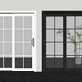 Stylish White and Black Sliding Doors with Glass Panels and Indoor Plant View