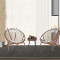 Woven Rattan Chairs With Small Table Set In Natural Minimalist Interior