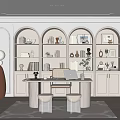 Elegant Modern Study Room Interior With Arched Bookshelves Lighting Round Desk And Decorations