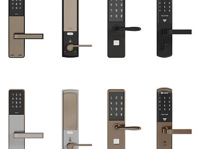 Modern Door Handle Designs In Different Styles With Digital Keypad And Metal Finishes 3d model