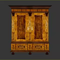 Classical Wooden Cabinet With Double Doors Ornate Carved Details And Red Top