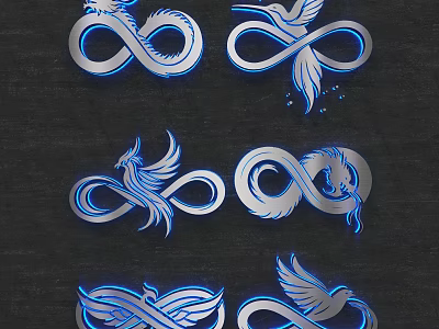 Art Installation Featuring Infinity Symbol With Dragon Hummingbird Phoenix In Blue Silver Design 3d model