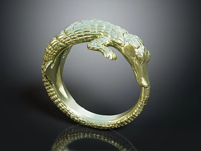 Elegant Golden Crocodile Shaped Ring Featuring Detailed Texture And Unique Design 3d model