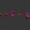 Vibrant Red And Purple Flowers With Green Stems And Leaves On Reflective Dark Surface