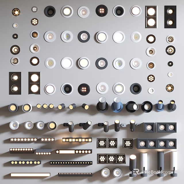 Various Modern Downlights and Spotlights With Different Designs Sizes and Installation Types 3d model 