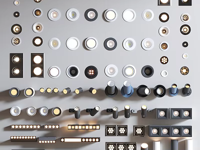 Various Modern Downlights and Spotlights With Different Designs Sizes and Installation Types 3d model