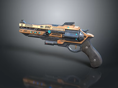 Futuristic Orange Pistol With Blue Accents And Sci Fi Design Features 3d model