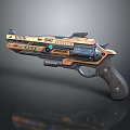 Futuristic Orange Pistol With Blue Accents And Sci Fi Design Features