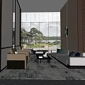 Modern Elegant Lounge Area With Floor-to-Ceiling Windows Sofa Coffee Table And Courtyard View