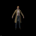 Man Wearing Brown Trench Coat White Shirt Red Tie And Blue Pants
