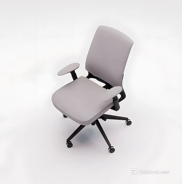 Light Gray Office Chair with Armrests Black Wheels and Swivel Base Modern Design 3d model 