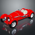 Vintage Red Convertible Sports Car With White Seats And Silver Wheels On Reflective Background