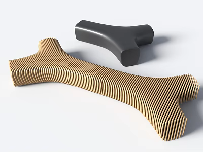 Modern Landscape Seats with Wooden Striped Design Curved Forked Structure Black and Brown Colors 3d model