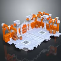 3D Scene Components With Orange And White Pipes Barrels And Platform Structures
