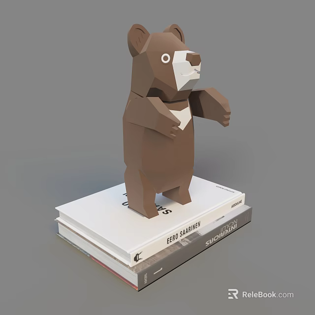 Artistic Geometric Brown Bear Sculpture Standing On Stack Of Books 3d model 