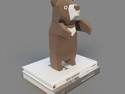 Artistic Geometric Brown Bear Sculpture Standing On Stack Of Books 3d model