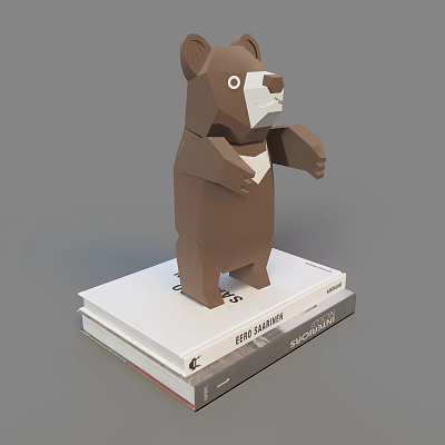 Artistic Geometric Brown Bear Sculpture Standing On Stack Of Books 3d model