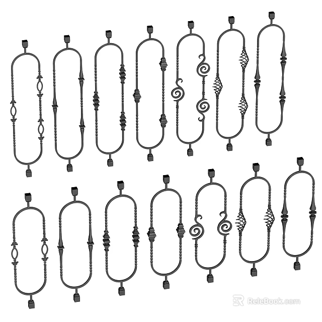 Various Decorative Railing Designs With Ornate Patterns And Different Styles 3d model