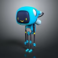 Blue Robot Character 3D Model With Yellow Eyes White Accents Antenna And Long Legs