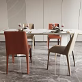 Modern White Oval Dining Table Set With Brown Beige Chairs And Sleek Design 3d model