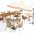 Outdoor Table and Chair Combination Camping Table and Chair Leisure Table and Chair Sunshade Umbrella Solid Wood Long Table and Chair 3d model