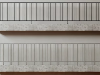 Modern Metal Railings With Vertical Bars On Concrete Base Double Layer Design 3d model