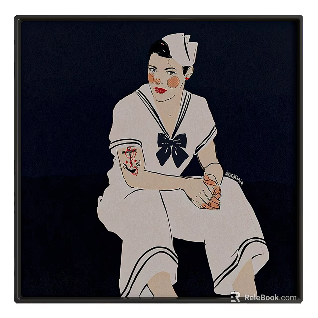 Artistic Female Portrait Painting Featuring Woman In Classic Sailor Uniform Design 3d model 