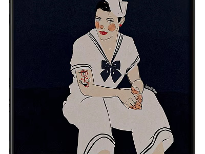 Artistic Female Portrait Painting Featuring Woman In Classic Sailor Uniform Design 3d model
