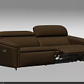 Modern Brown Leather Two Seater Sofa With Reclining Footrest For Living Room