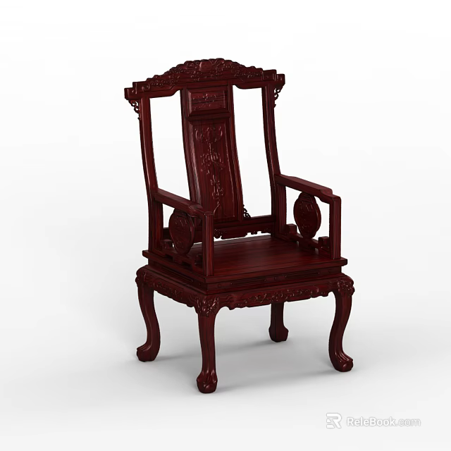Chinese Traditional Dining Chair With Intricate Carved Patterns And Solid Wood Frame 3d model 