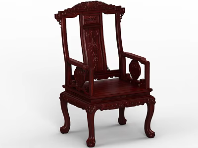 Chinese Traditional Dining Chair With Intricate Carved Patterns And Solid Wood Frame 3d model