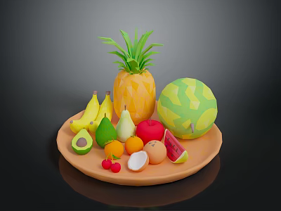 Colorful Assorted Fresh Fruits Platter With Pineapple Watermelon Banana Avocado And Pear 3d model