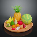 Colorful Assorted Fresh Fruits Platter With Pineapple Watermelon Banana Avocado And Pear