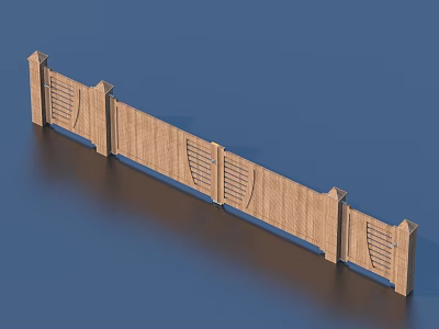 Garden Ornament Wooden Fence Design With Grilled Panels And Decorative Pillars 3d model