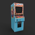 Blue Arcade Machine With Colorful Art Design Screen And Control Buttons