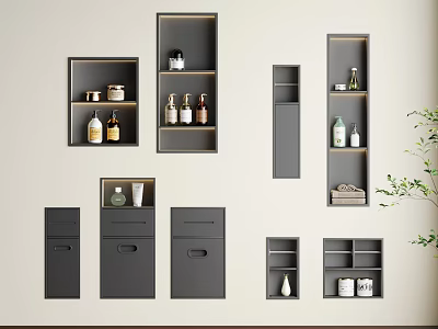 Modern Bathroom Cabinet Racks With Wall Mounted Design Drawers And Open Shelves 3d model