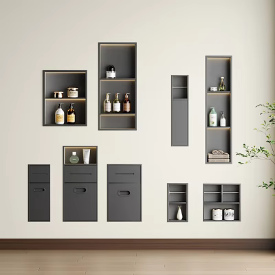 Modern Bathroom Cabinet Racks With Wall Mounted Design Drawers And Open Shelves 3d model