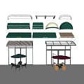 Colorful Outdoor Awnings in Green Red and Striped Designs for Cafe and Patio Use