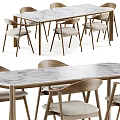 Modern Dining Table Set With Marble Top Wooden Frame And Comfortable Chairs 3d model