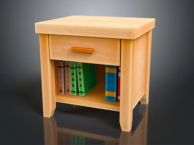 Wooden Entryway Side Cabinet With Drawer And Colorful Books On Open Shelf 3d model