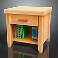 Wooden Entryway Side Cabinet With Drawer And Colorful Books On Open Shelf