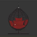Modern Teardrop Rattan Hanging Chair With Red Cushions And Circular Base