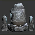 Snow Covered Rocks With Blue Luminous Glow And Fire Bowl Natural Landscape