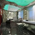 Natural Modern Living Room Interior With Rock Walls Green Ceiling And Glass Floor