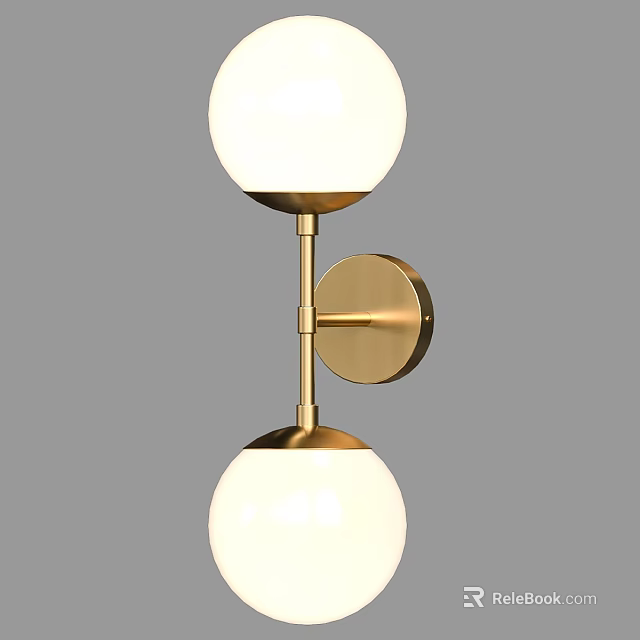 Modern Wall Lamp With Two White Spherical Shades And Golden Metal Frame 3d model 