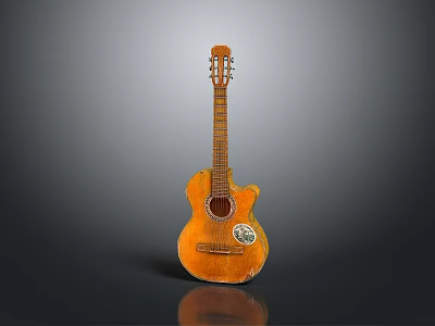 Vintage Acoustic Guitar With Classic Wooden Body And Decorative Badge 3d model