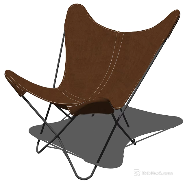 Brown Folding Lounge Chair With Fabric Seat And Metal Frame Stitch Details 3d model 