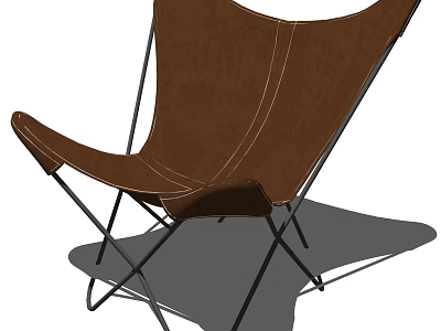 Brown Folding Lounge Chair With Fabric Seat And Metal Frame Stitch Details 3d model